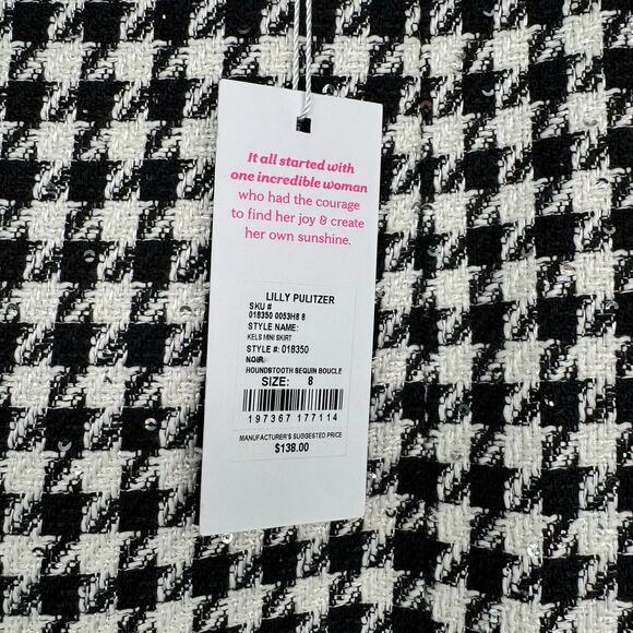 NWT Lilly Pulitzer Kels Mini Skirt Noir Houndstooth Sequin Boucle Size 8 $138 - Picture 6 of 10